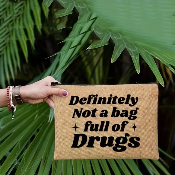 NEW Funny Makeup/Zipper Bag, Imitation Hemp, 8.66 inches x 5.51 inches - Picture 2 of 5